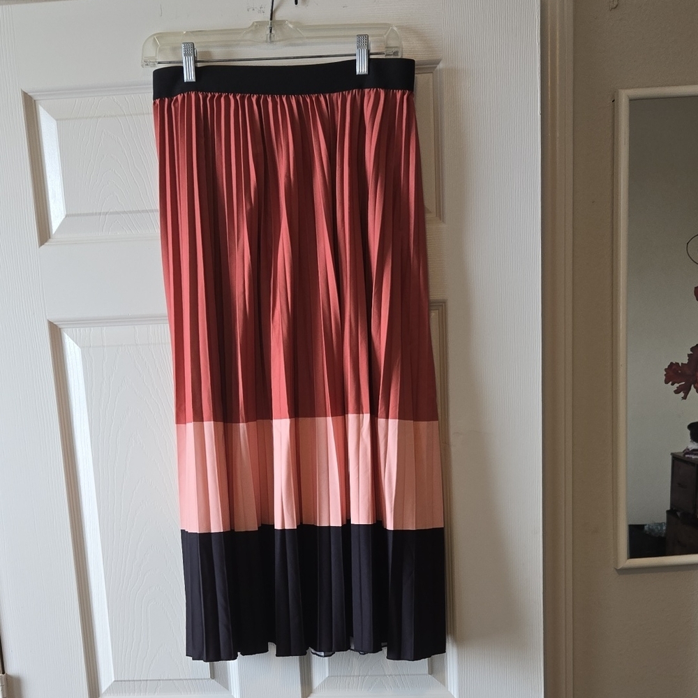 SHEIN Colorblock Pleated Maxi Skirt -  Rust Orange, Light Peach, Black